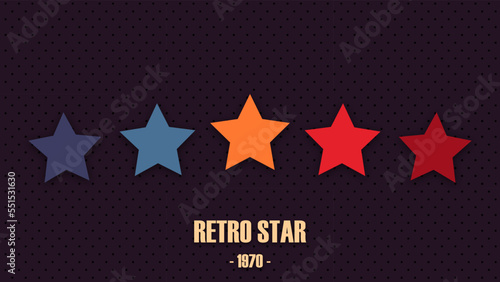 Vector illustration in 1970s 1980s 1960s style. Colorful rating stars in retro style on a perforated background. Feedback concept for mobile app or website. Quality shape design.