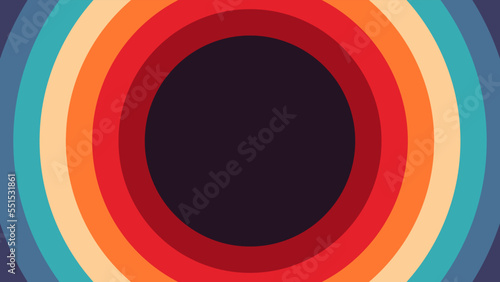 Abstract 1970's 1980's 1960's background with circles element and retro colors. Design in futuristic retro style with colorful circle. Vector funky illustration.