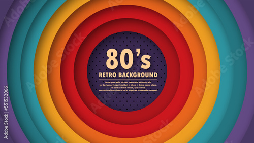 Abstract geometric 1980's perforation background with retro colors and circles element. Funky design in futuristic retro style. Vector illustration.