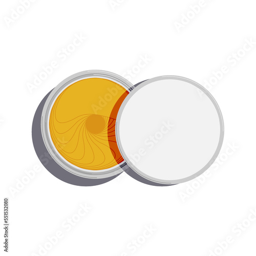 Cosmetic face care, gold face patches and open jar with material top view, vector isolated on white background.