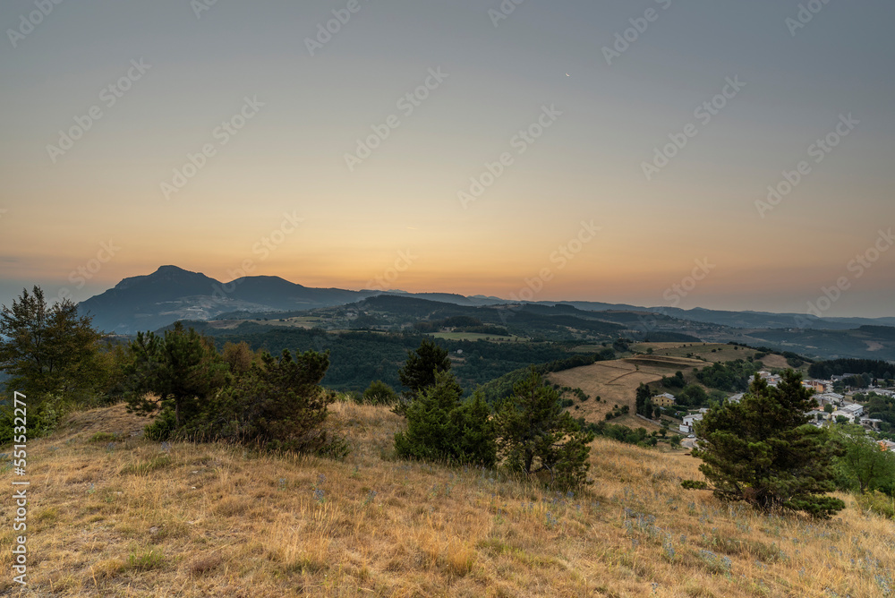 Sunset panoroama, hill next to Breonio in summer