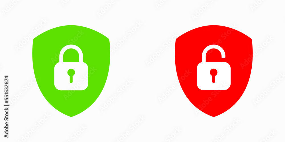 Set of Shield Lock and Unlock Icon. Symbol padlock. Vector sign Illustration. Set of Shield Lock and Unlock Icon. Symbol padlock. Vector sign Illustration.