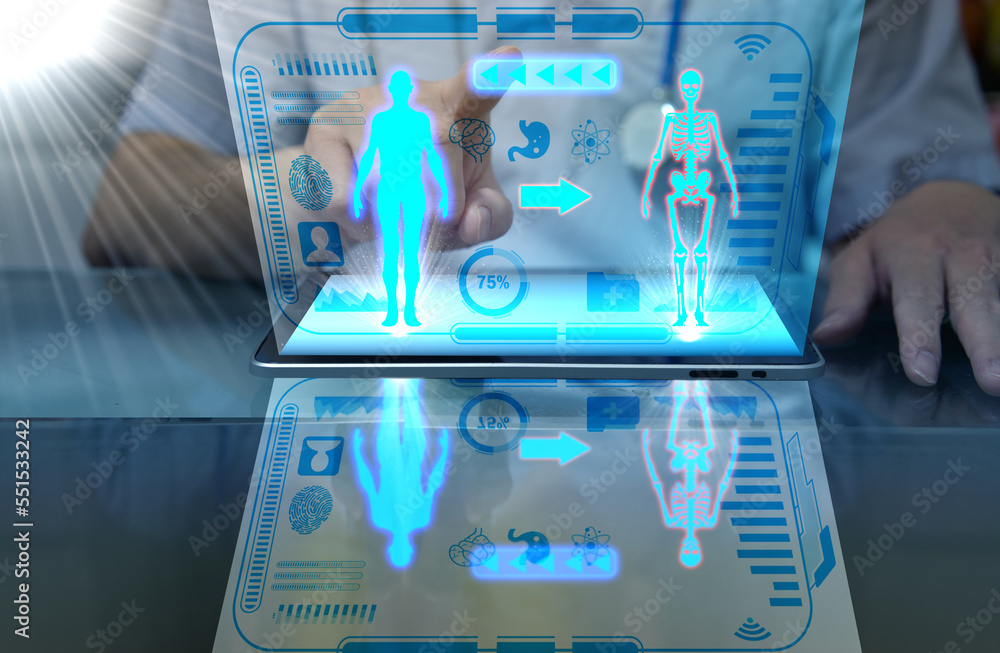 doctor with stethoscope use technology computer for aging health care ...