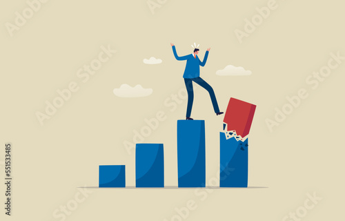 Investment risk or profit loss. .Earnings loss. Financial downturn concept. Businessman frustrated with collapsing chart. illustration