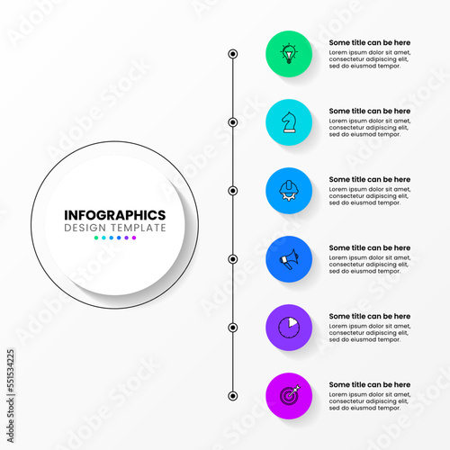 Infographic template. Vertical line with 6 circles. Vector