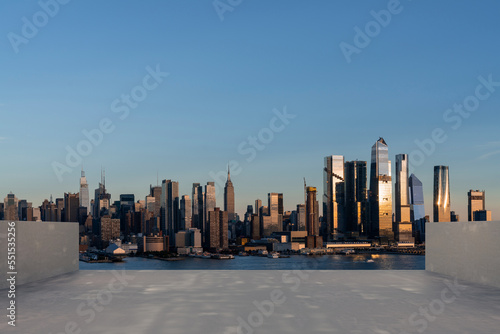 Skyscrapers Cityscape Downtown, New York Skyline Buildings. Beautiful Real Estate. Sunset. Empty rooftop View. Success concept. © VideoFlow