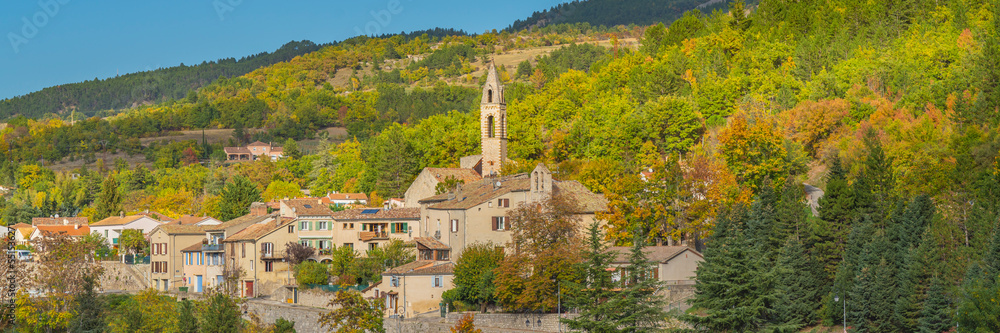 Panorama of the town of Sisteron with a church in the Alpes-de-Haute-Provence department