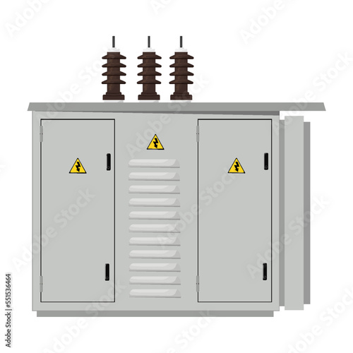 Electrical box, industrial electrical control panel. Substation. Vector image