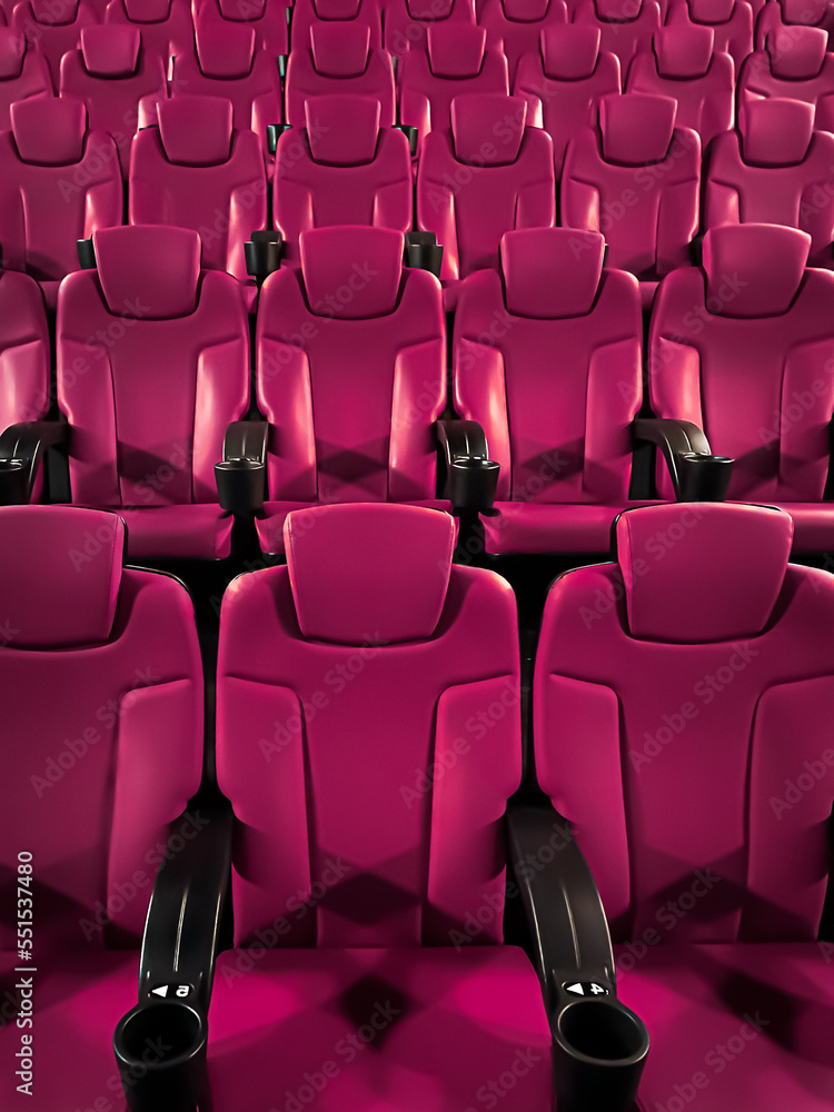 Cinema and entertainment, empty pink movie theatre seats for tv show  streaming service and film industry production branding Photos | Adobe Stock