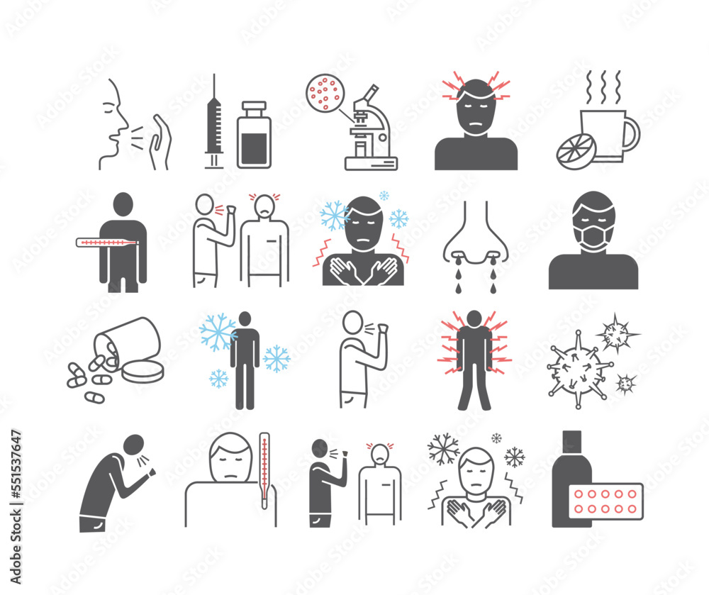Influenza. Flu Symptom icons set. Vector signs for web graphics. Influenza. Flu Symptom icons set. Vector signs for web graphics.