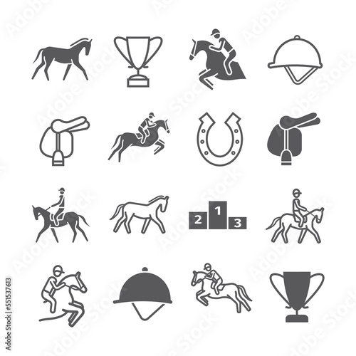 Horse banner line icons set. Equestrian. Vector signs for web graphics