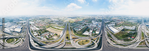 Foto Spherical HDRI panorama 360 degrees angle view of Multilevel junction motorway top view, Road traffic an important infrastructure in Thailand