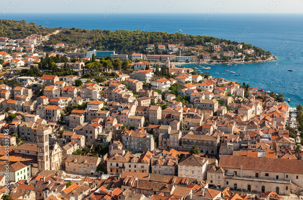 Aerial view of Hvar Town, Hvar Island, Croatia