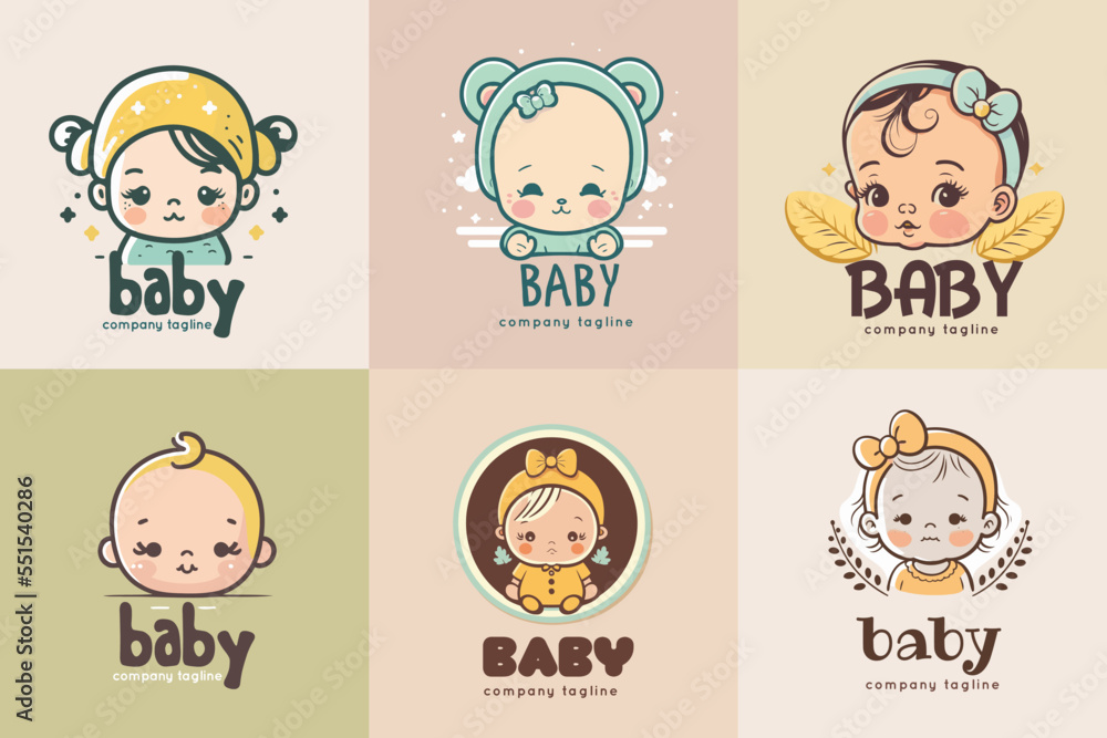 Cute baby girl boy logo template set Vector cartoon illustration Icon Cute baby girl boy logo template set Vector cartoon illustration Icon