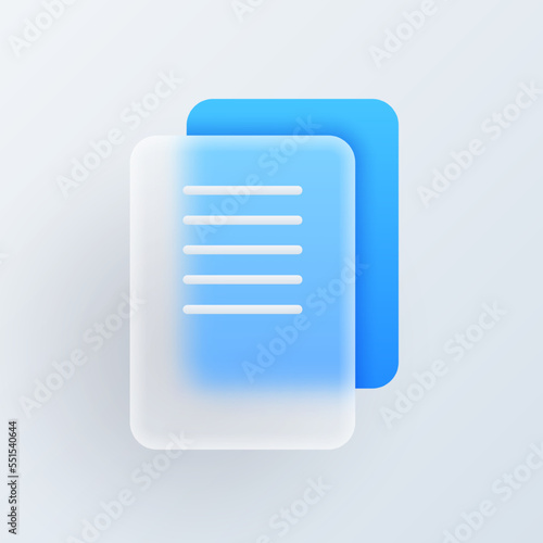 Documents and files vector modern trend icon in style of glassmorphism with gradient, blur and transparency. Glassmorphism paper document, paperwork sign, information storage