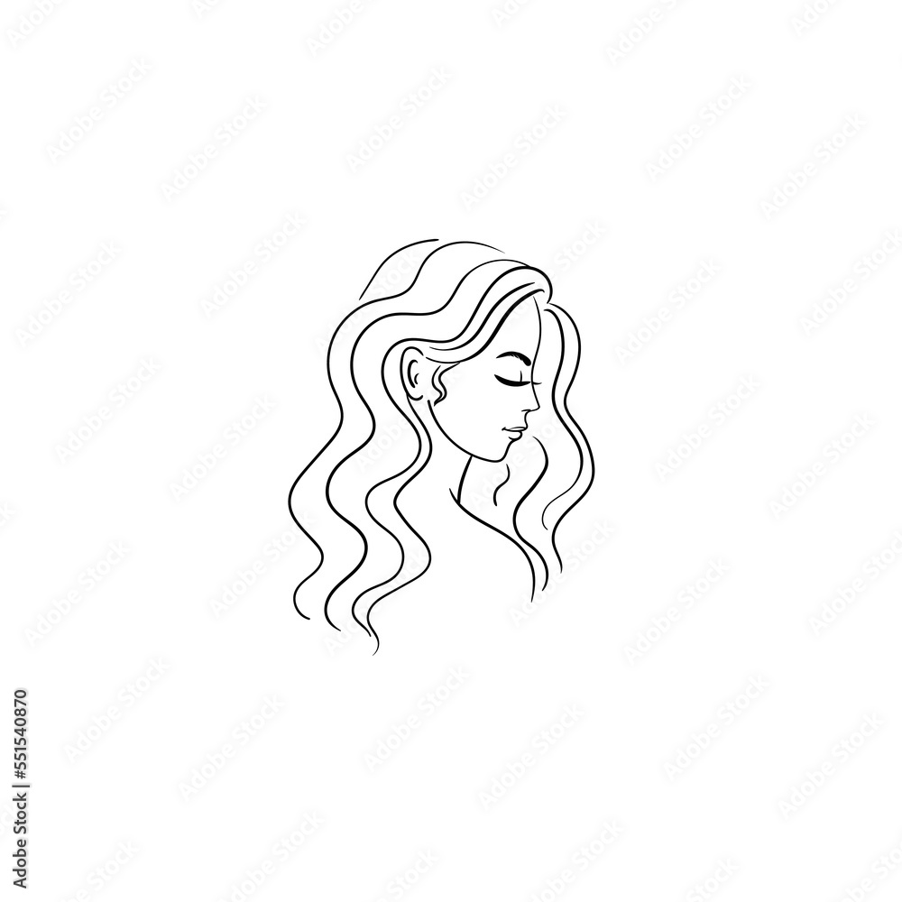 Women logo lineart template.Beauty wavy hair salon.Stock vector illustration.