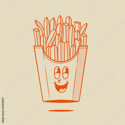 Cute French Fries Character, Retro Mascot Character
