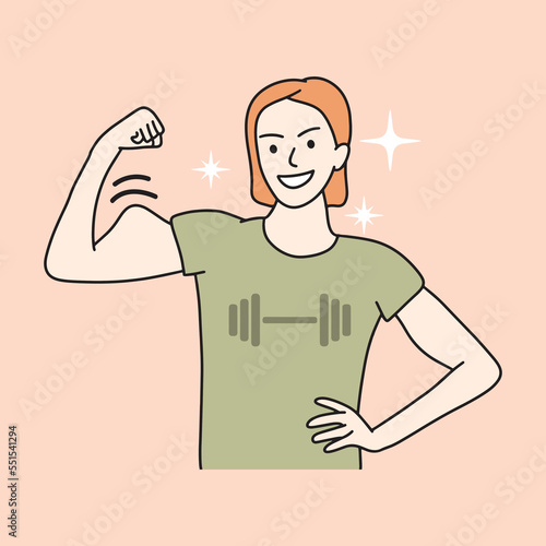 sportswoman character showing biceps muscle