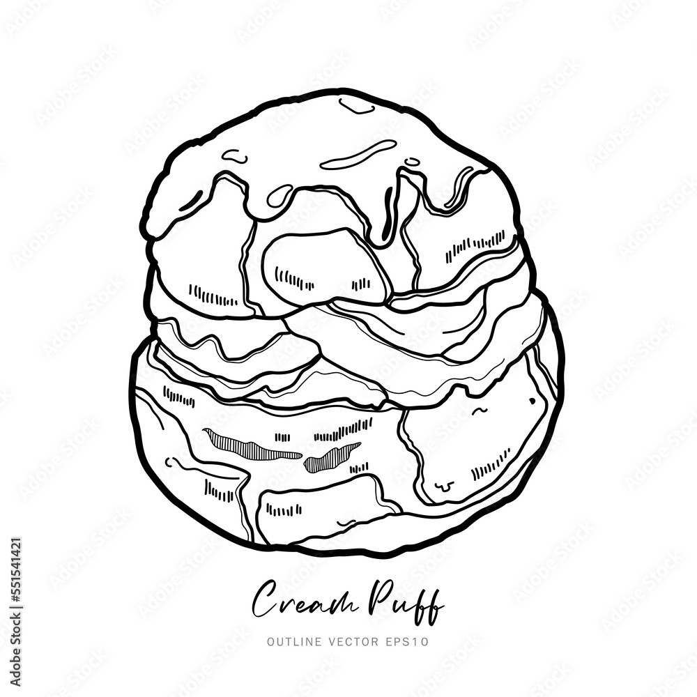 Choux cream pastry puff dessert outline vector on white background Choux cream pastry puff dessert outline vector on white background