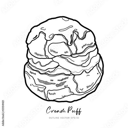 Choux cream pastry puff dessert outline vector on white background