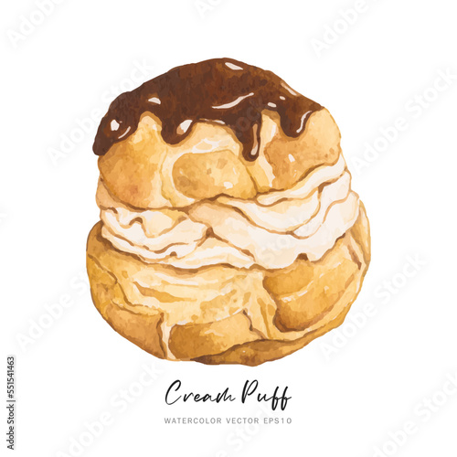 Choux pastry cream puff dessert watercolor vector photo
