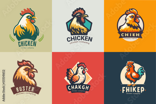 Set of chicken roster logo label illustration. Chicken mascot logo vector