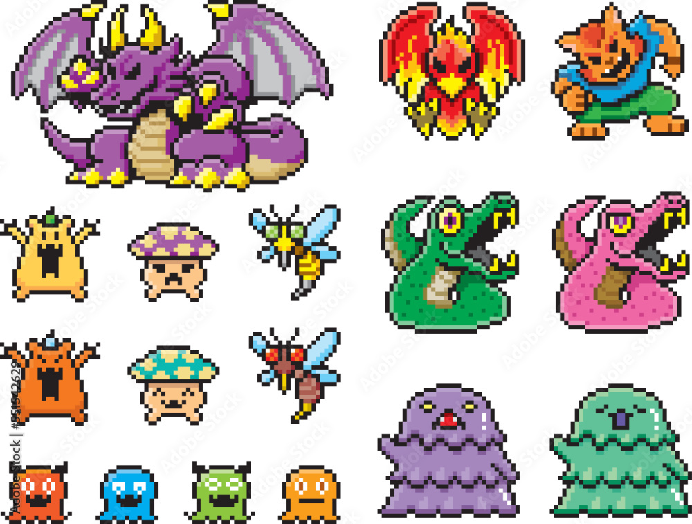 Obraz premium RPG風ドット絵 モンスターセット