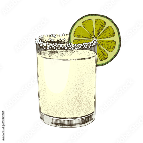 Margarita cocktail with lemon slice.