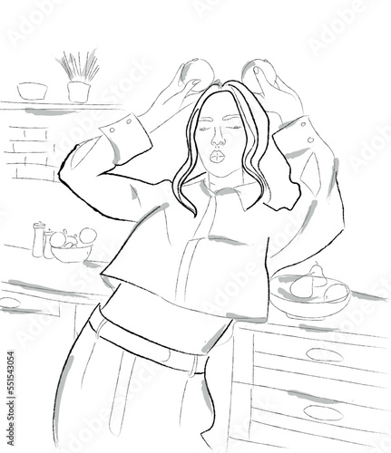 Woman having fun in the kitchen vector