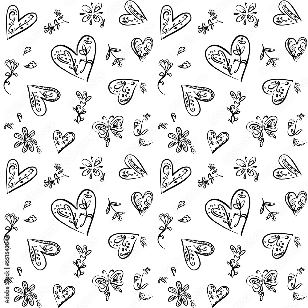 Fototapeta premium ナチュラルなバレンタインの線画 背景素材 1色