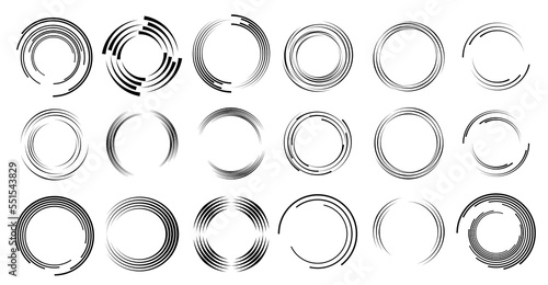 Lines in Circle Form . Spiral Vector Illustration .Technology round Logo . Design element . Abstract Geometric shape . Striped border frame for image