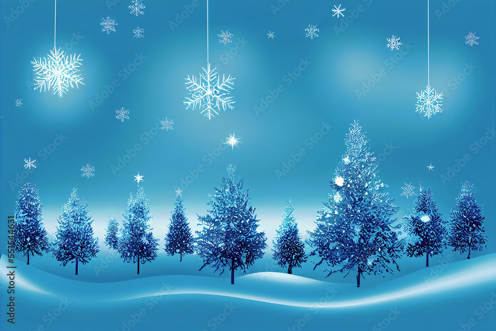 Christmas trees in the forest, abstract wallpaper background with ice crystals