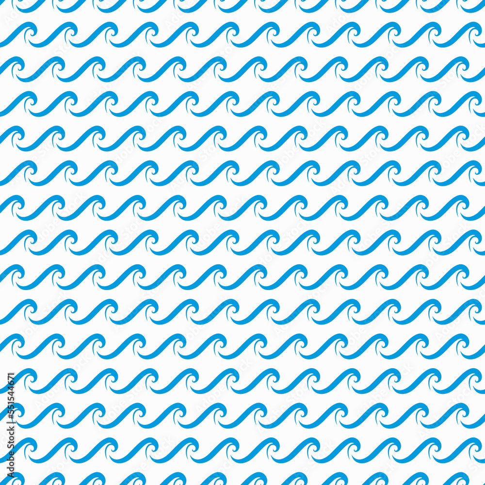 Sea, ocean and river water blue waves seamless pattern. Summer print for fabric and textile, nautical geometric ornament or wrapping paper vector background with curly waves Sea, ocean and river water blue waves seamless pattern. Summer print for fabric and textile, nautical geometric ornament or wrapping paper vector background with curly waves