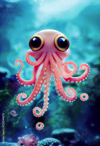 Cute baby octopus in the ocean © DNY3D