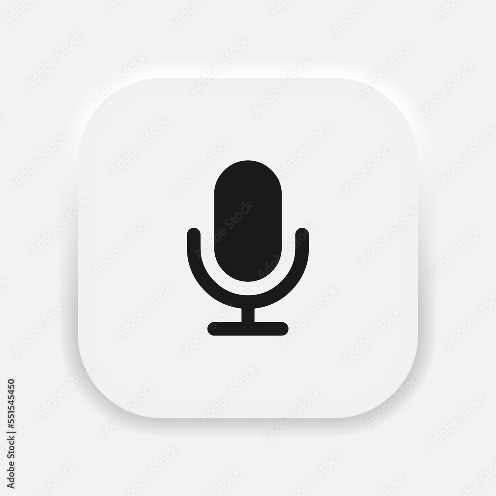 Microphone vector icon in neumorphism style. Micro sound equipment symbol. Vector EPS 10 Microphone vector icon in neumorphism style. Micro sound equipment symbol. Vector EPS 10