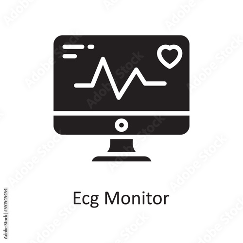 Ecg Monitor Vector Solid Icon Design illustration. Medical Symbol on White background EPS 10 File