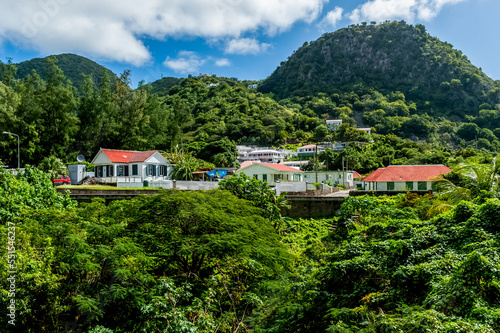 View of Saba island and ocean, Caribbean