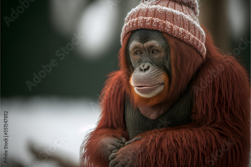 orangutan in the snow