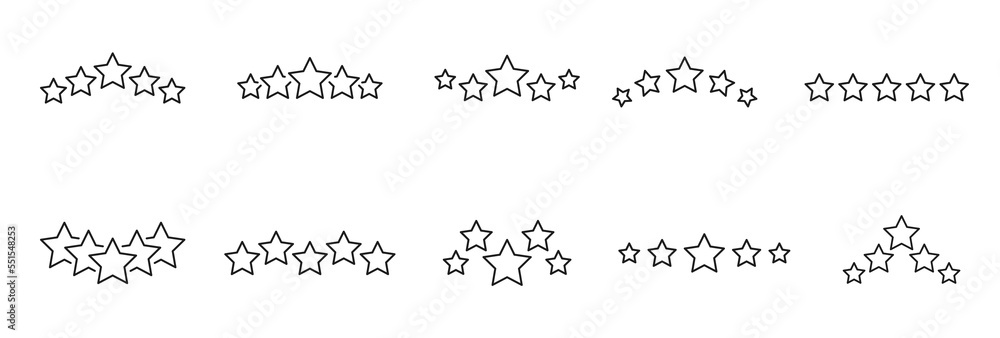 Best quality stars icons. Customer choice and review, client ranking outline vector symbols, consumer vote rate, satisfaction or evaluation, user opinion service five stars thin line icons