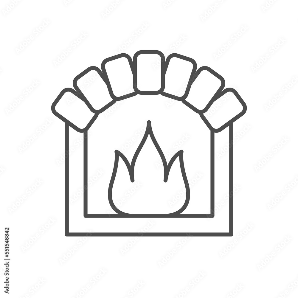 Burning fireplace line outline icon Burning fireplace line outline icon