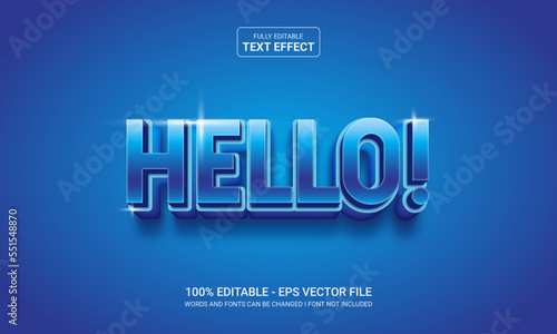 Editable text effect hello 3d cartoon template stlye modren premium vector