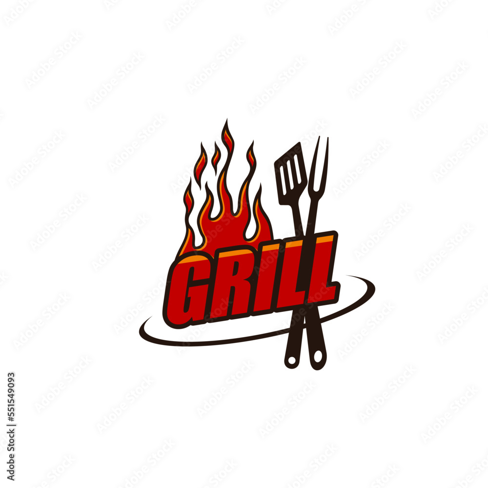 Grill icon, BBQ restaurant, barbecue steak bar and steakhouse vector ...