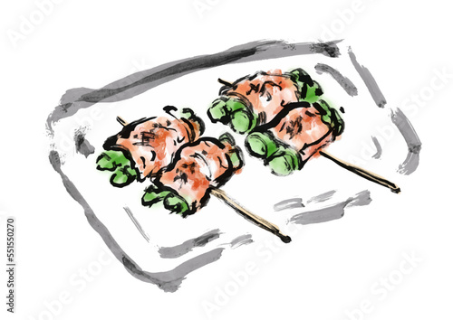 アスパラベーコンの手描き和風イラスト素材