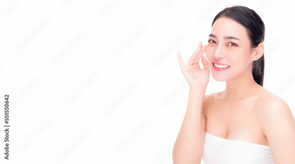 Beauty Asian woman beauty face body portrait with hand healthy skin Smiling beautiful lady look at camera Beautiful girl touch beauty facial skin isolated on white background copy space Healthy skin Beauty Asian woman beauty face body portrait with hand healthy skin Smiling beautiful lady look at camera Beautiful girl touch beauty facial skin isolated on white background copy space Healthy skin