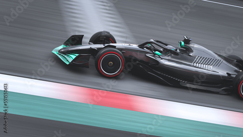 Racing car panning cross the finish line 3D illustration.