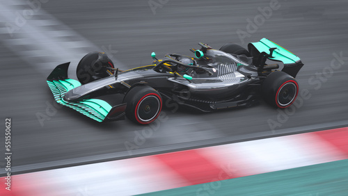 Panning racing car running on track 3D illustration. photo