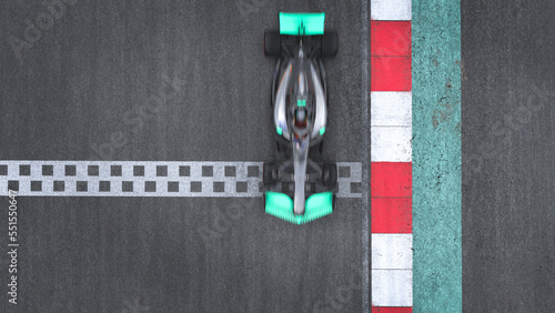 unfocused racing car running on track 3D illustration.