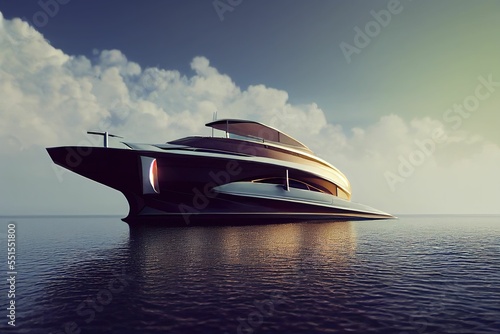 Futuristic yacht at sea, abandoned after beaching © DNY3D