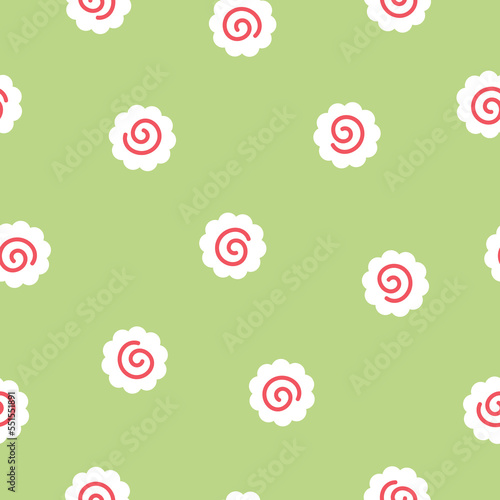 Green seamless pattern with narutomaki fishcakes