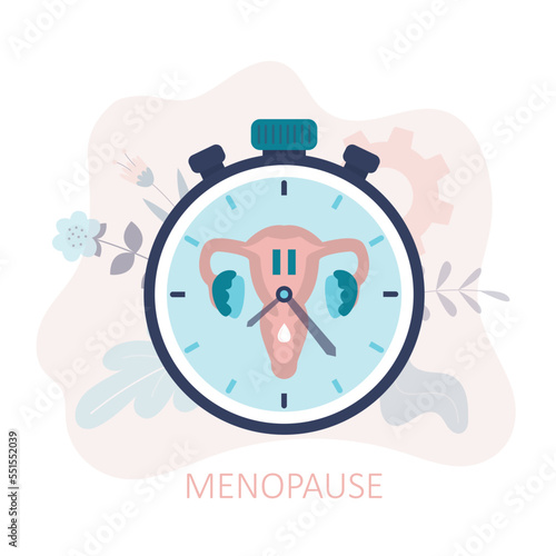 Woman biological clocks, limited fertility. Medical concept, feminine age. Menopause. Climacteric. Women's health. Menstrual periods. Flat vector illustration